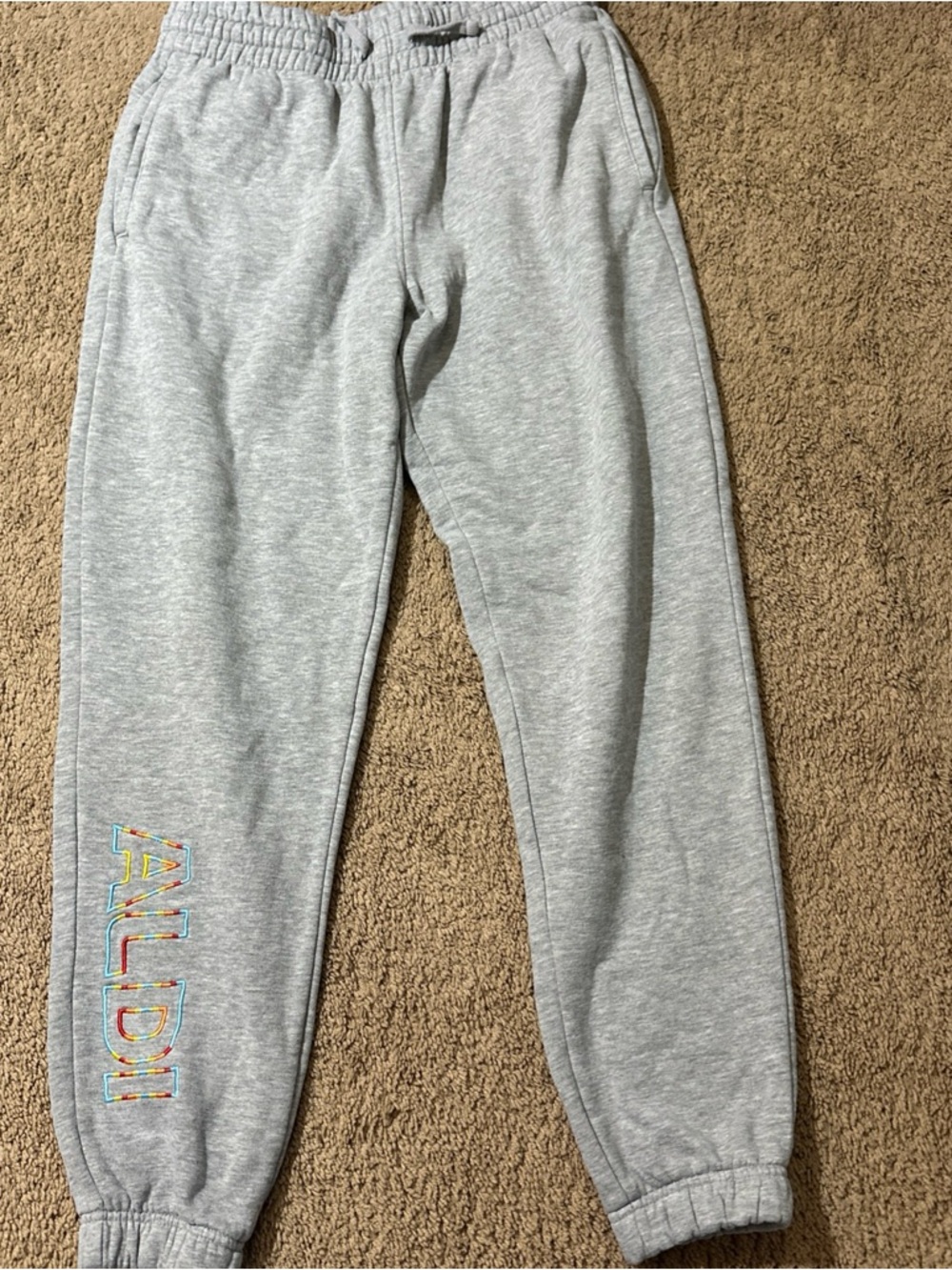 Aldi Gear Sweatpants Large Gray Fleece Joggers Embroidered Aldi Logo Pocket